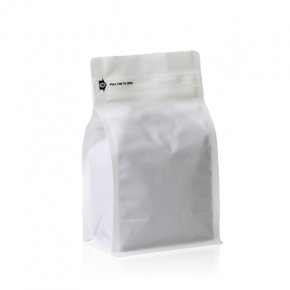 Matte White Recyclable Box Bottom Coffee Pouch 