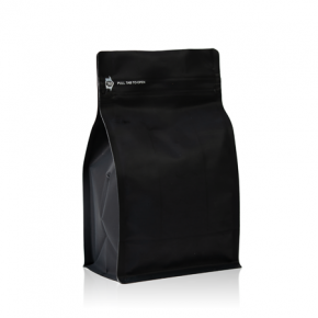 Matte Black Recyclable Box Bottom Coffee Pouch